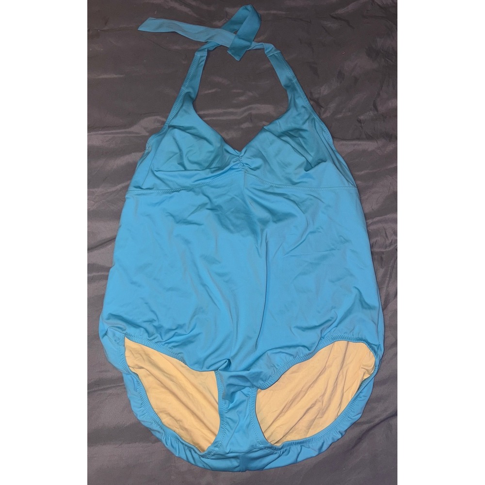 Lands' End Plus Size Turquoise Underwire Halter‎ One Piece Swimsuit, Size 18B